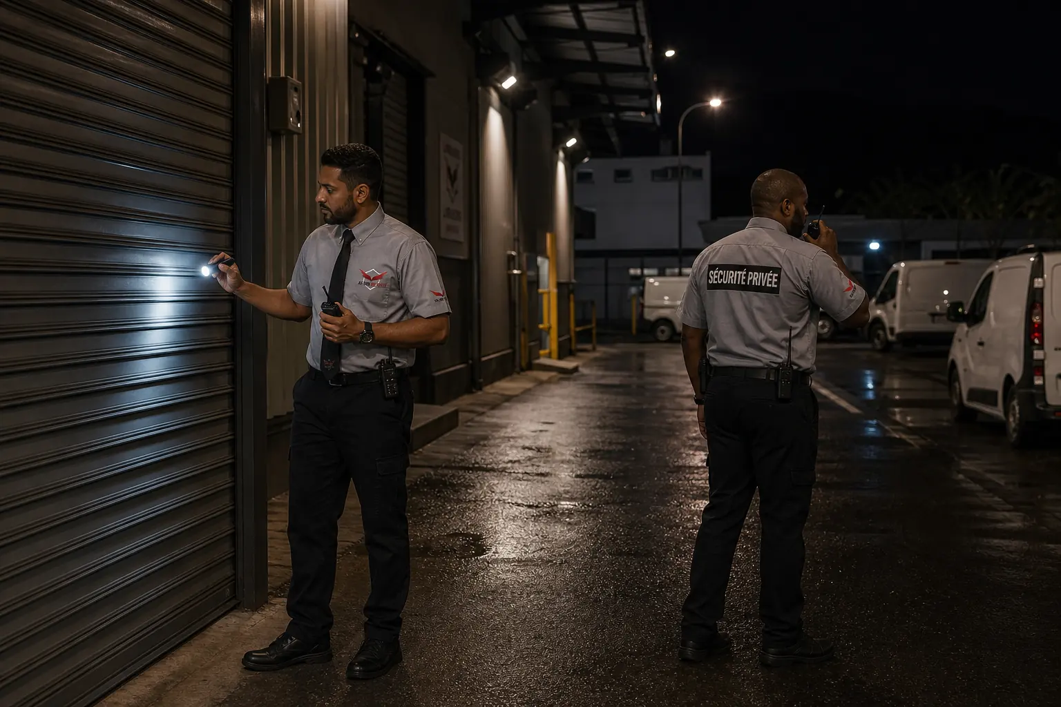 Agents ASRUN vérifiant un commerce et un entrepôt après fermeture