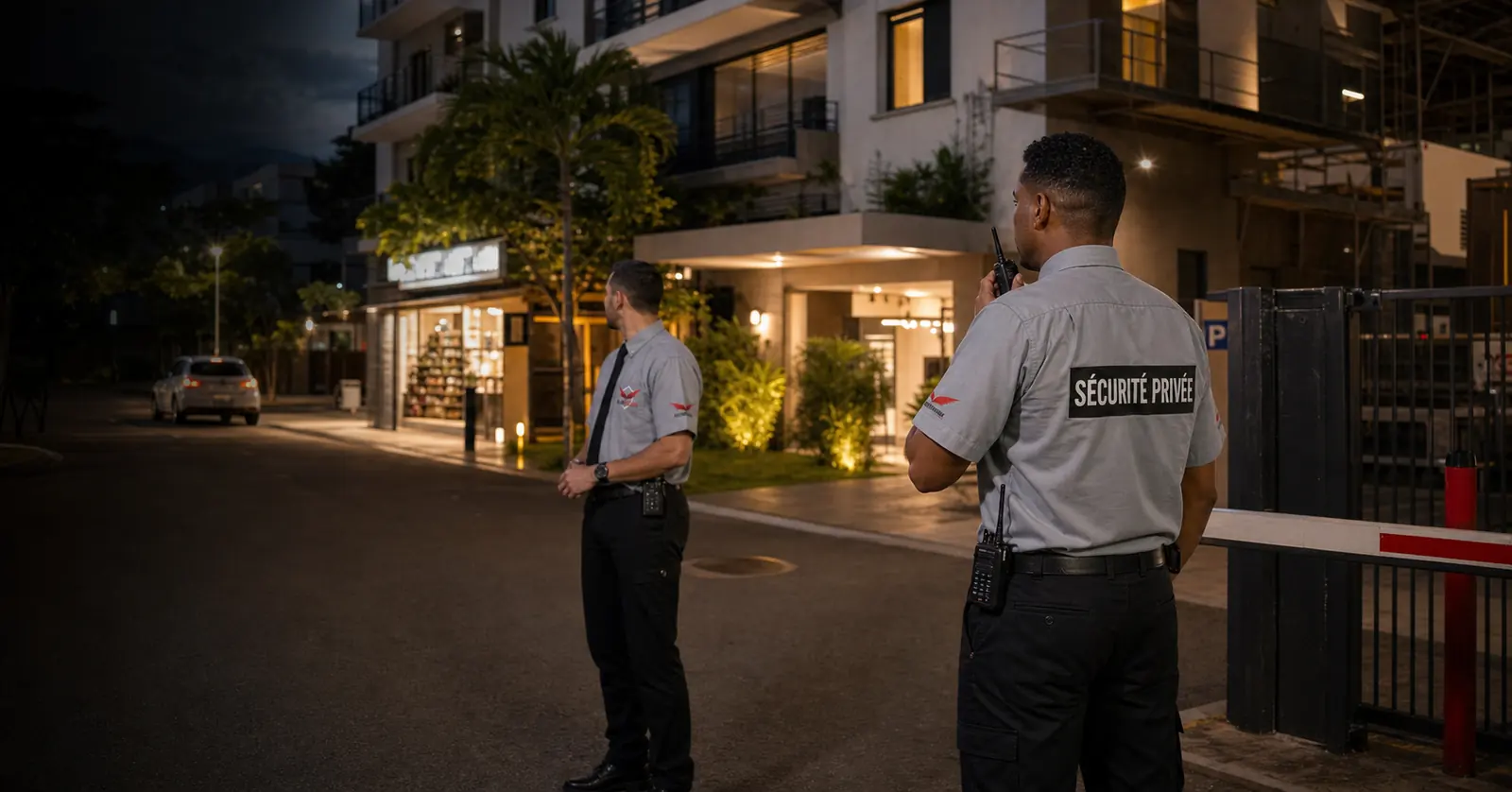 Agents ASRUN en surveillance sur un site résidentiel et commercial à La Réunion